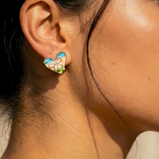 Prism Heart Pearl Studs