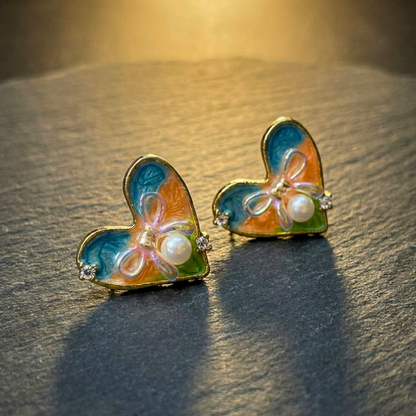 Prism Heart Pearl Studs