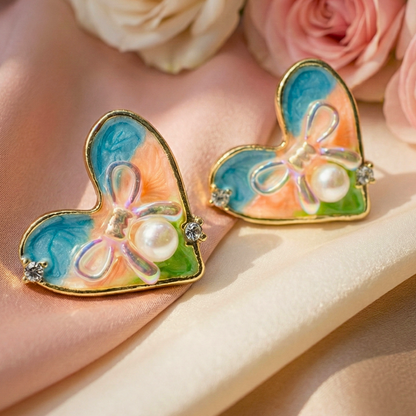 Prism Heart Pearl Studs